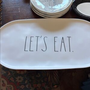 Rae Dunn White Ceramic "LET'S EAT." Serving Platter with Black Lettering